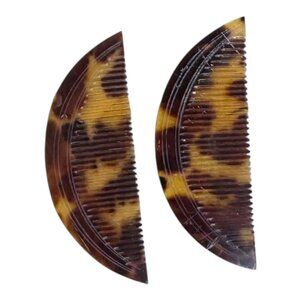 Vintage Japan Pair Lot of 2 Hair Comb Tortoise Cellulose Half Moon 3" Mini Set